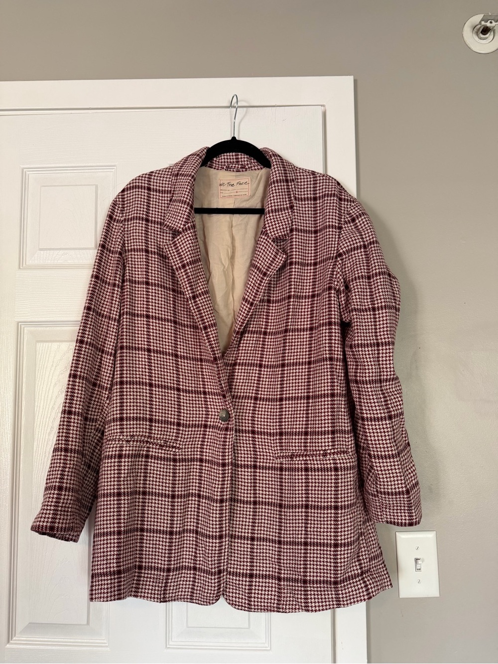 Free People We the Free Plaid Blazer Long Jacket Business Casual